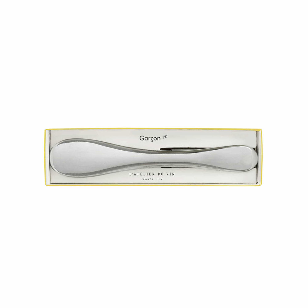 wine opener-Silver wine server in a Garcon box on a white background