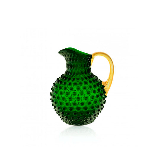 Dark Green Hobnail Jug with Shiny Gold Handle