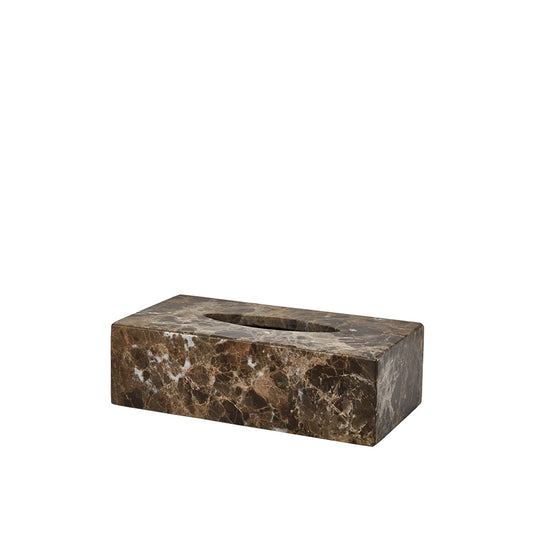 Marble-textured rectangular tissue holder on a white background